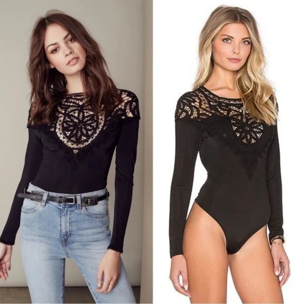 ❌ SOLD ❌ FOR LOVE & LEMONS - Penelope Crochet Lace Bodysuit in Black - Picture 8 of 8